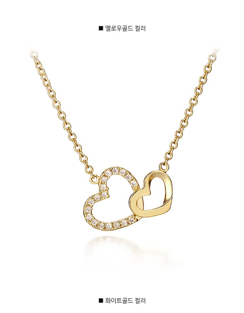 [Golden dew] 韓国☆18K Gold☆Happy heart 2 Necklace 14K Solid Yellow Gold Double Heart Necklace | eBay