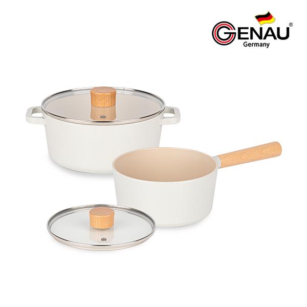 Brise IH Ceramic-Coated Pot Set (2-Piece: Saucepan 18 + Casserole 20) Ivory product image