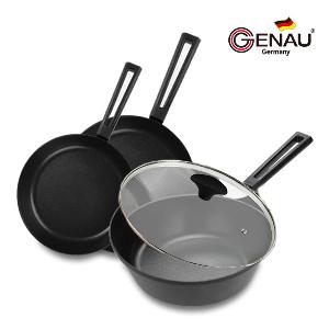 Pensler Induction Titanium-Coated Frying Pan Set (4-Piece: Frying 20 + Frying 28 + Wok 28 + Glass Lid) product image