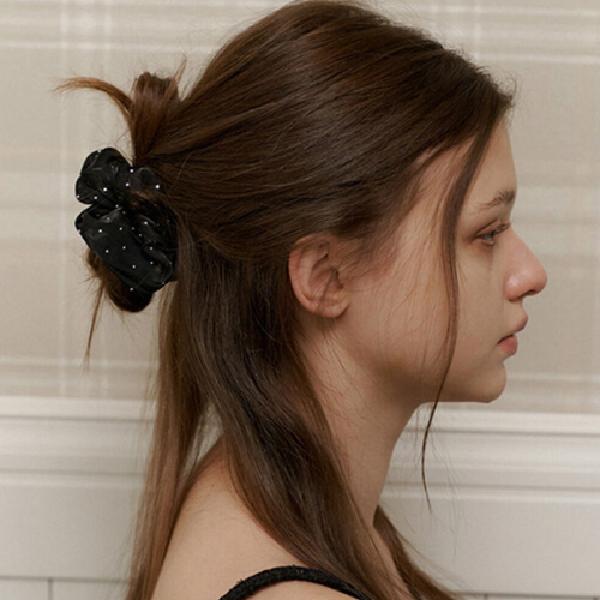black glitter pearl satin scrunch product image