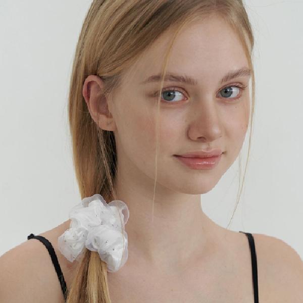 mesh layered scrunch-white product image