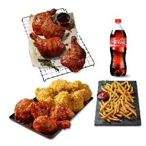 ゴールデンオリーブ＆BBQ味付けチキンハーフ＋ジャマイカ産ホールチキンレッグ＋フライドポテト＋コーラ 1.25L item image