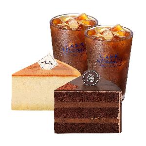 Moist Classic Cheesecake Slice + Soft Chocolate Ganache Cake Slice + 2 Iced Americanos product image