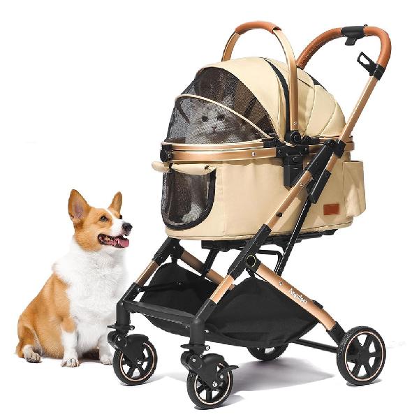 Detachable Basket Auto-Folding Lightweight Dog Stroller (Medium/Large)_Khaki product image