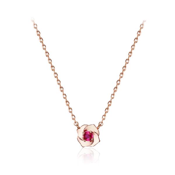 14K GP Ruby Flower Simple Necklace ELBRNN222 Rose Gold product image