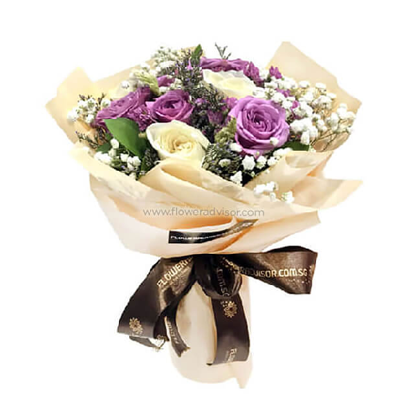 9 Purple and white roses bouquet item image