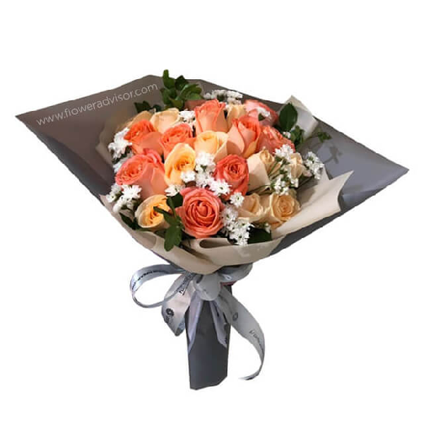 10 Champagne roses and 10 oranges roses bouquet item image