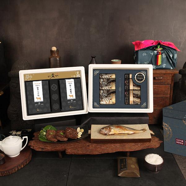 Hanwoo Tteokgalbi & Beopseongpo Steamed Barley Corvina Set (960g + 3 Fish, Large) product image