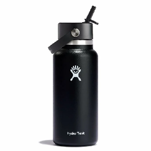 32oz Wide Mouth Bottle with Flex Straw Cap- Black product image
