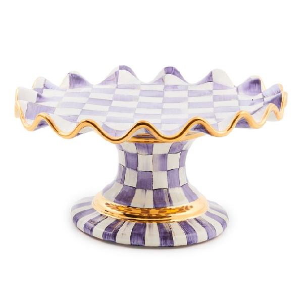 Check Fluted Ceramic Cake Stand Plum Check product image