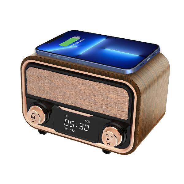 WCP-230 Retro Fast Wireless Charging Desk Clock Bluetooth Speaker product image