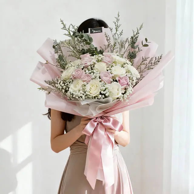 8 Pink Roses and 8 White Roses Bouquet - The Feeling product image