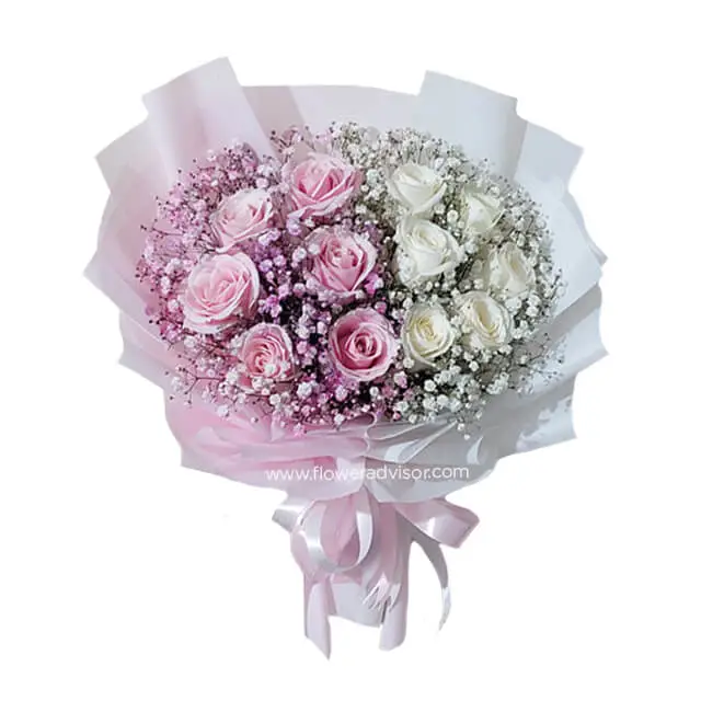6 Pink Roses 6 White Roses Bouquet - Bling product image