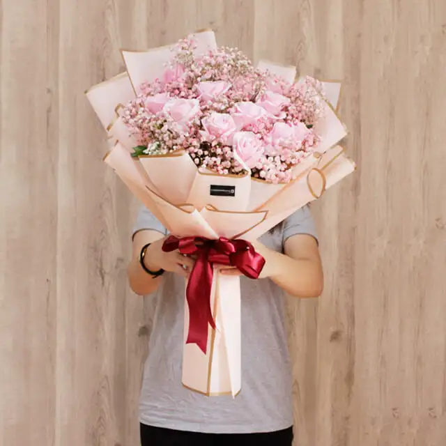 12 Pink Roses Hand Bouquet - Raining Kisses product image