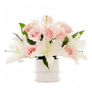 Pink Roses and Lilies Table Flowers - Faithful product image
