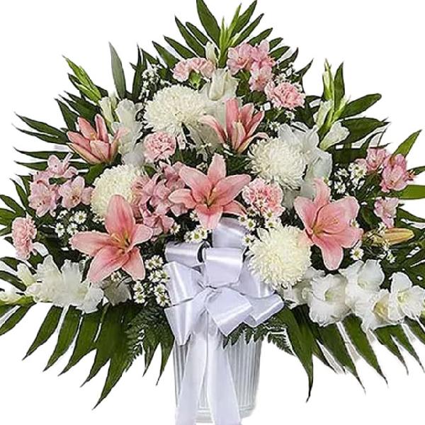 Pink & White Sympathy Standing Basket product image