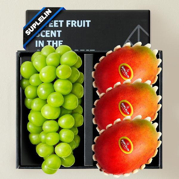 Premium Shine Muscat 1 Bunch & Apple Mango 3 pcs Fruit Gift Set Total 1.8KG or more item image