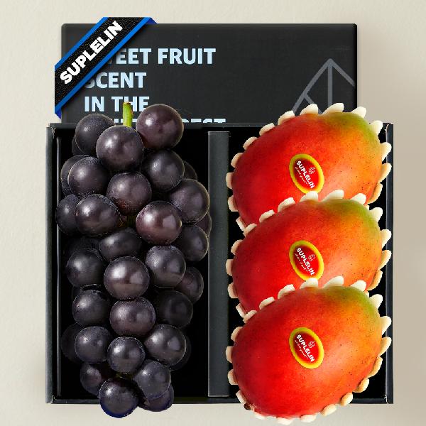 Premium Kyoho Grapes 1 Bunch & Apple Mango 3 pcs Fruit Gift Set Total 1.8KG or more item image