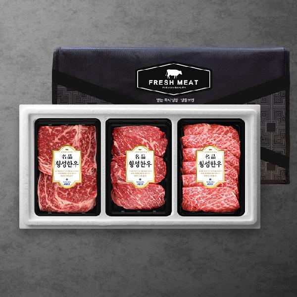 Grade 1 Aged Hoengseong Hanwoo Cow Gift Set No.7 (Total 1.2kg/400g per pack/Sirloin + Striploin + Chuck Flap Tail) Chilled product image