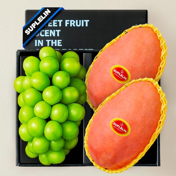 Premium Shine Muscat 1 Bunch & Peach Mango 2 pcs Fruit Gift Set Total 1.9KG or more product image