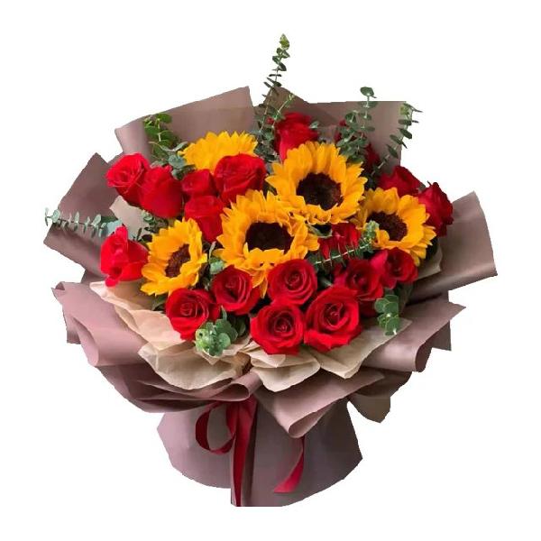 Mixed Red Roses and Sunflowers Bouquet - SunRose Picks product image