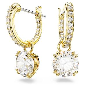 Constella drop earrings Round cut, White, Gold-tone plated product image