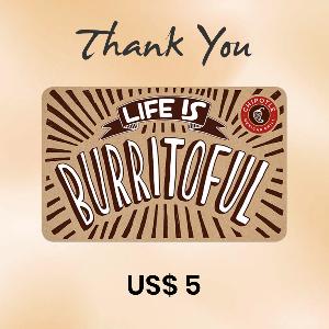 Chipotle US$ 5 Gift Card (Thank You) product image