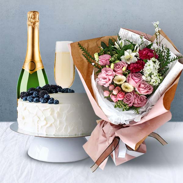 Flower Bouquet & Champagne & Cake (Delivery) brand thumbnail image