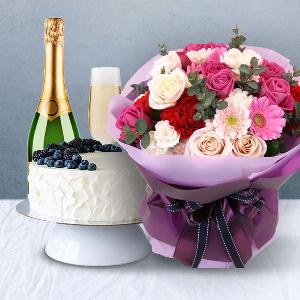Vivid Flowers+Cake+Champagne product image