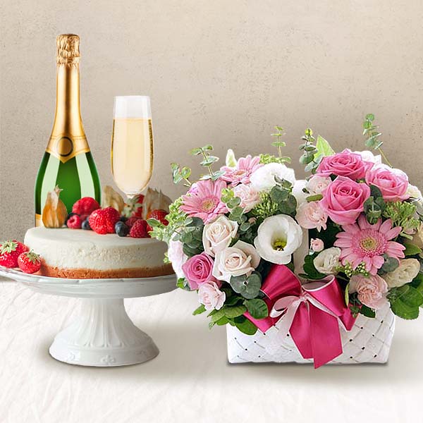 Good Day+Cake+Champagne In South Korea Flower Bouquet & Champagne