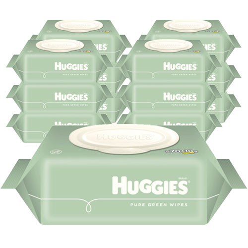 Huggies Pure Green Baby Wipes 70+10 Counts (Pack of 12) product image