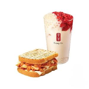 Mini Pearl Strawberry Milk Tea + Hot Chicken Mozzarella Toast (for Afternoon Craving) product image